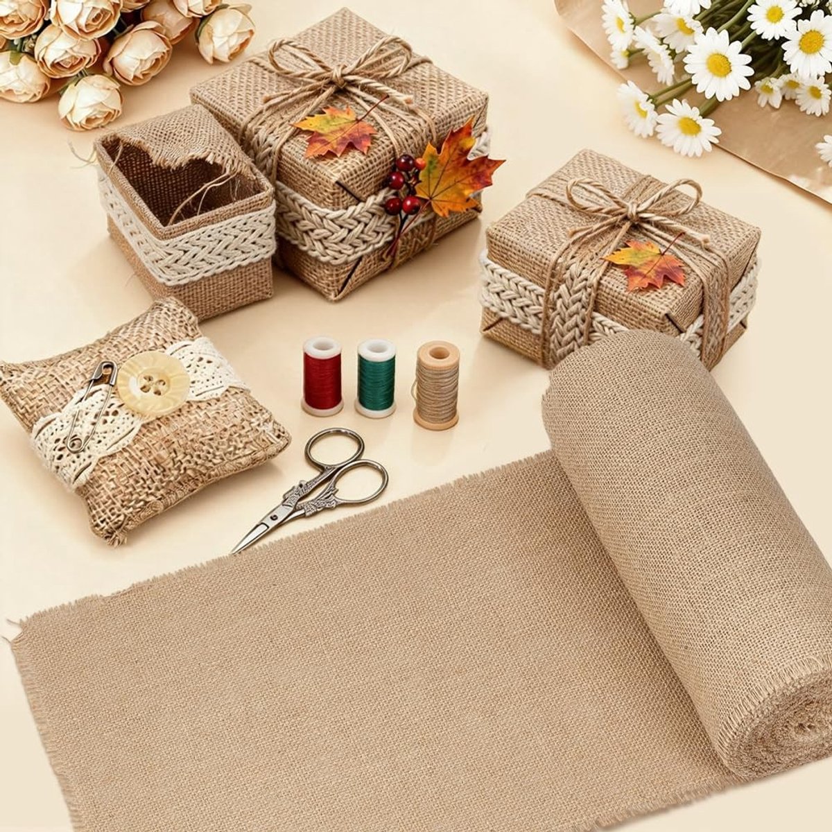 Dailygoods - Jute Tafelloper met Franjerand voor Bruiloften en Decoraties