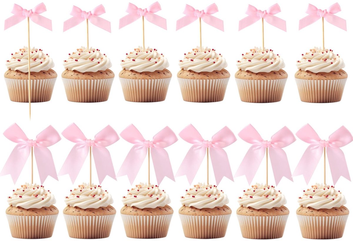 Dailygoods - Cosensi - Dailygoods - Roze Strik Cupcaketoppers voor Feestdecoratie (Set van 24)