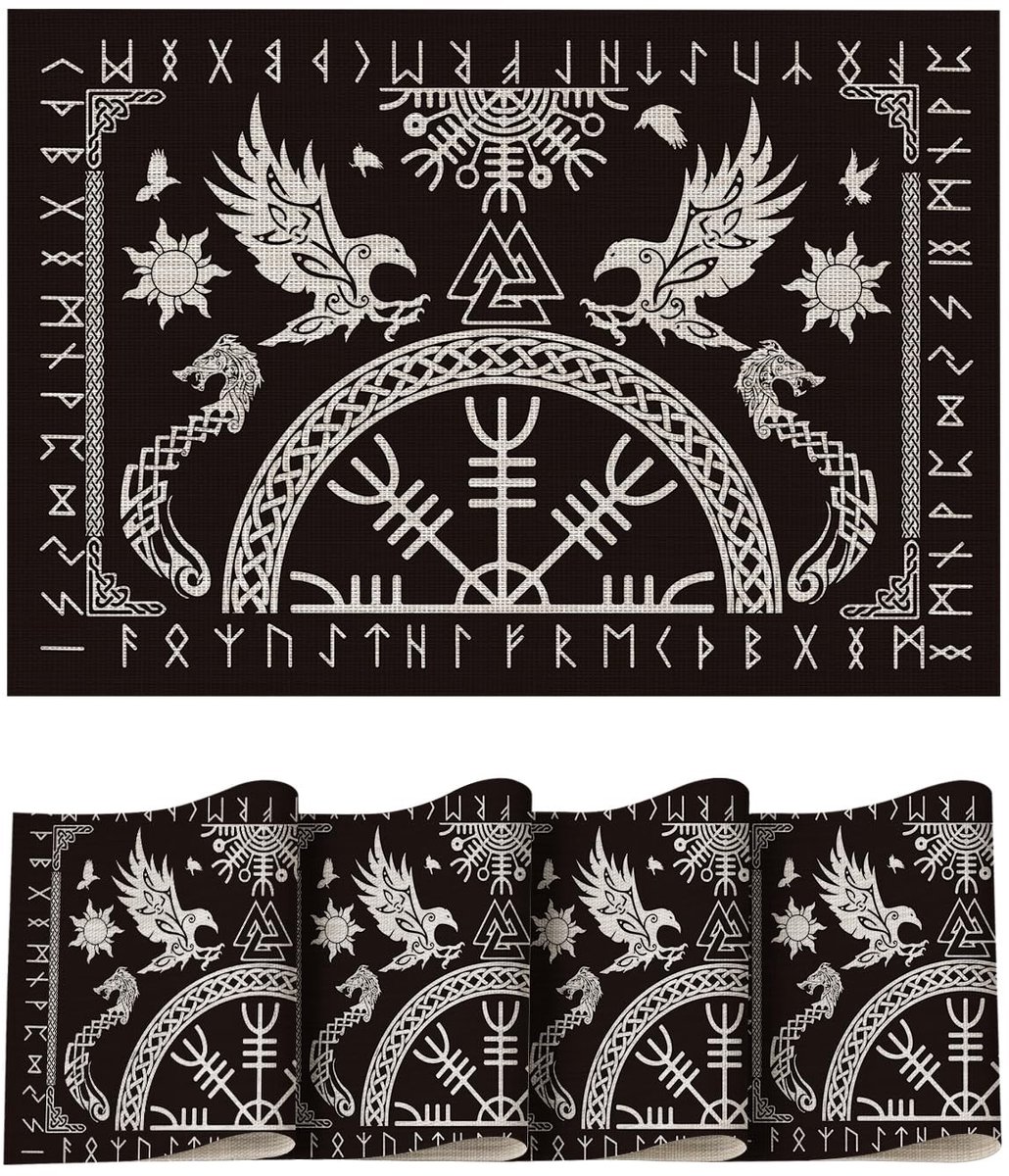 Dailygoods - Set van 4 Vuilafstotende Placemat met Raafhelm
