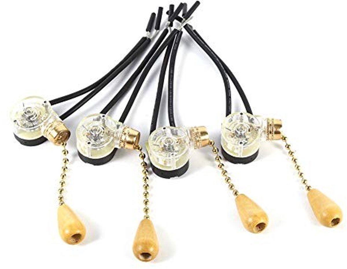 Dailygoods - Dailygoody - Universele Trekschakelaar Set - Retro Gouden Ketting - Verlichting - Vervangbaar - 3A/250V - Geschikt voor Lampen - 4-delig