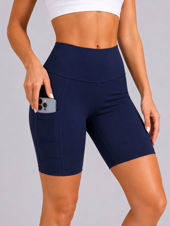 SparkNine Softflow korte sportbroek - met zakken - zachte stof - L - donkerblauw - dames short - half lang - fietsshort — afbeelding 4