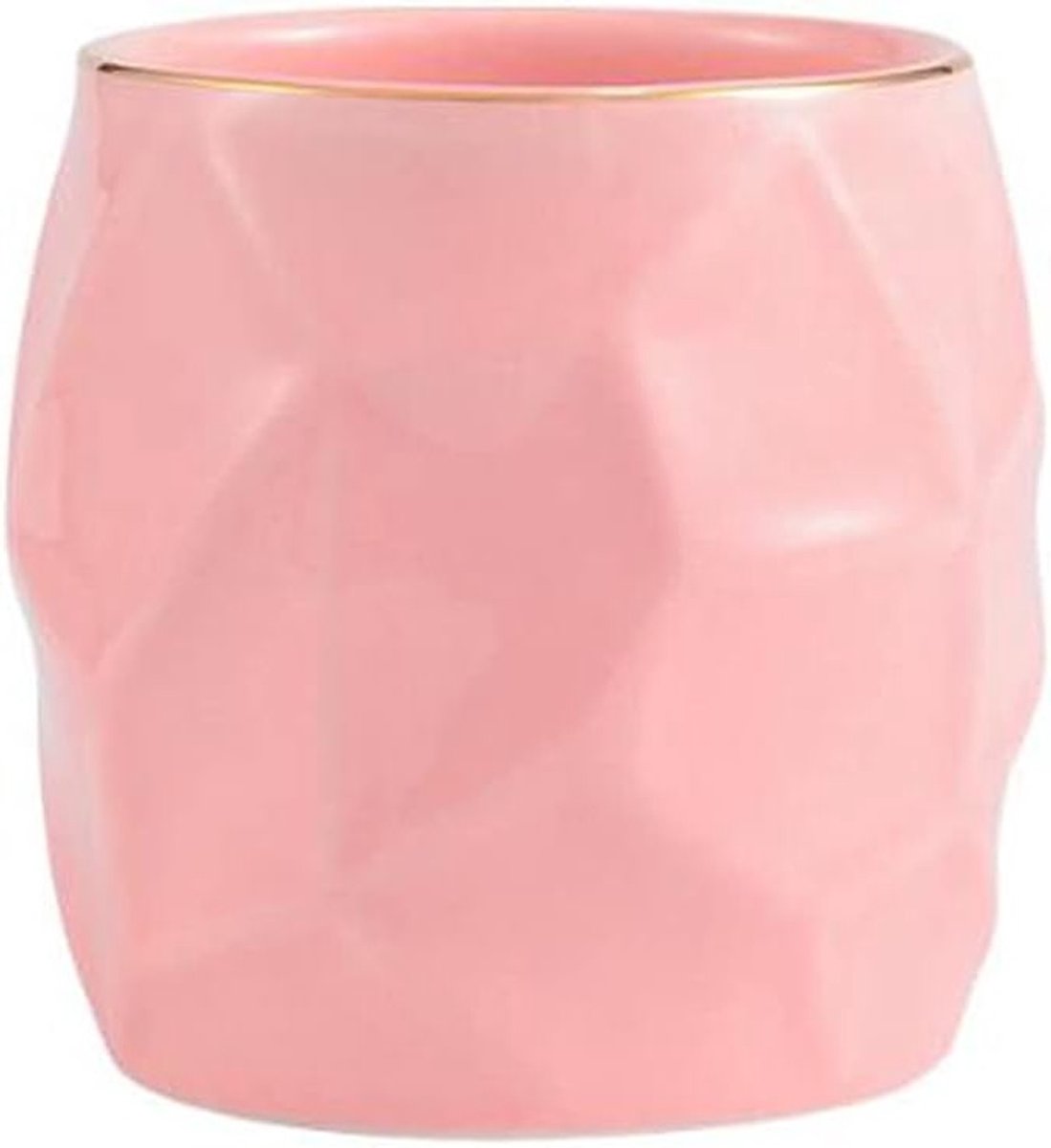 Ceramische Pennenhouder met Onregelmatige Geometrische Textuur voor Make-up Tafel, Desk Storage en Bloemstukken, Roze Decoratie