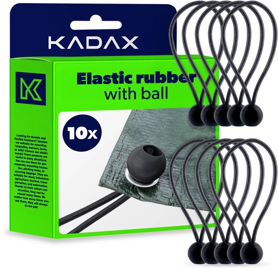 KADAX Dekzeilhouder, weerbestendige zeilspanner, zeilrubber, expanderlussen, spanrubbers voor tenten, zeilen, trampolines, caravans (zwart/ballen/10 stuks)