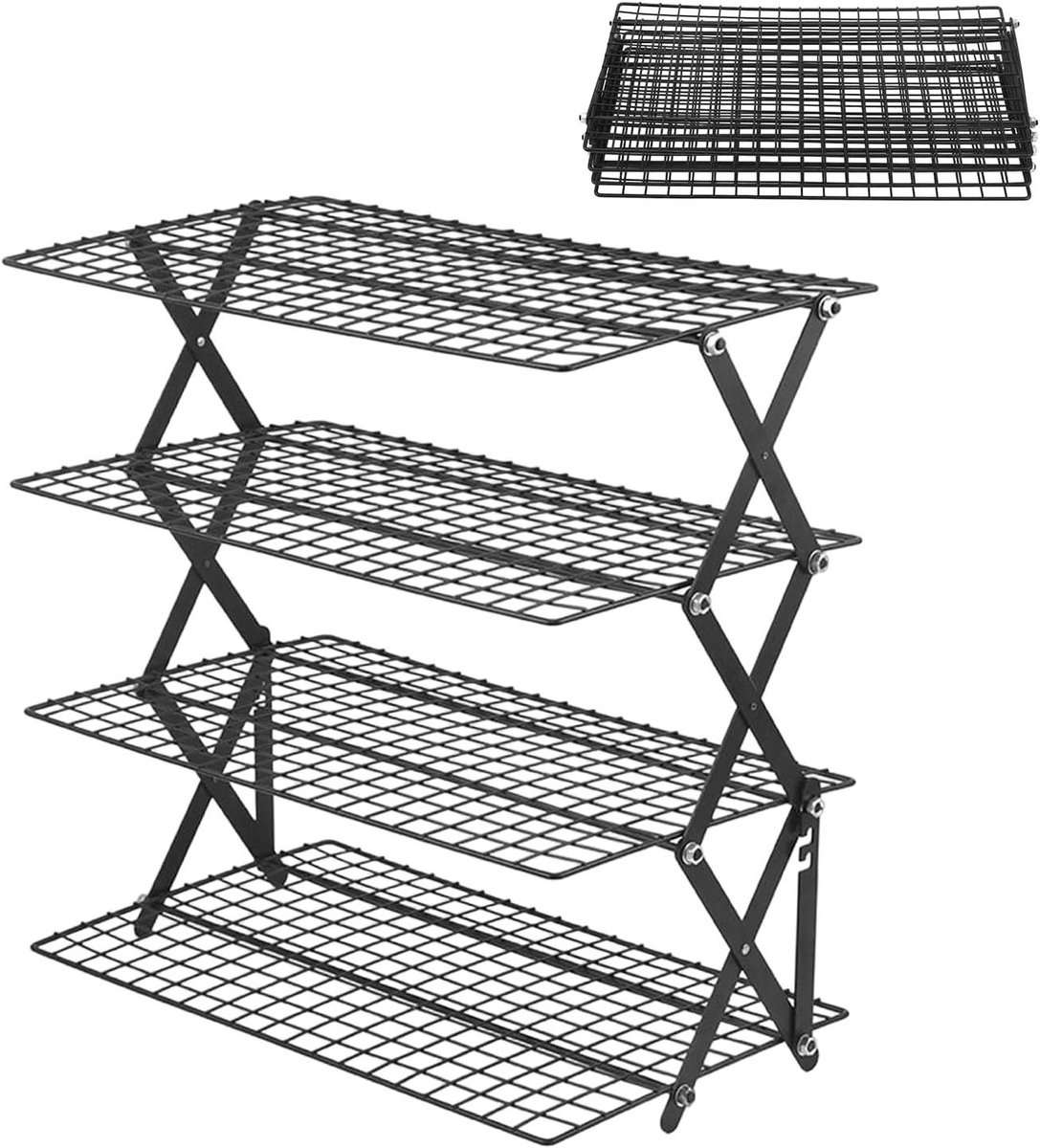 Bakrek - Koelrek - Brood Afkoelen - 4-Laags Opvouwbaar - 45 cm Hoog - Zwart Mat
