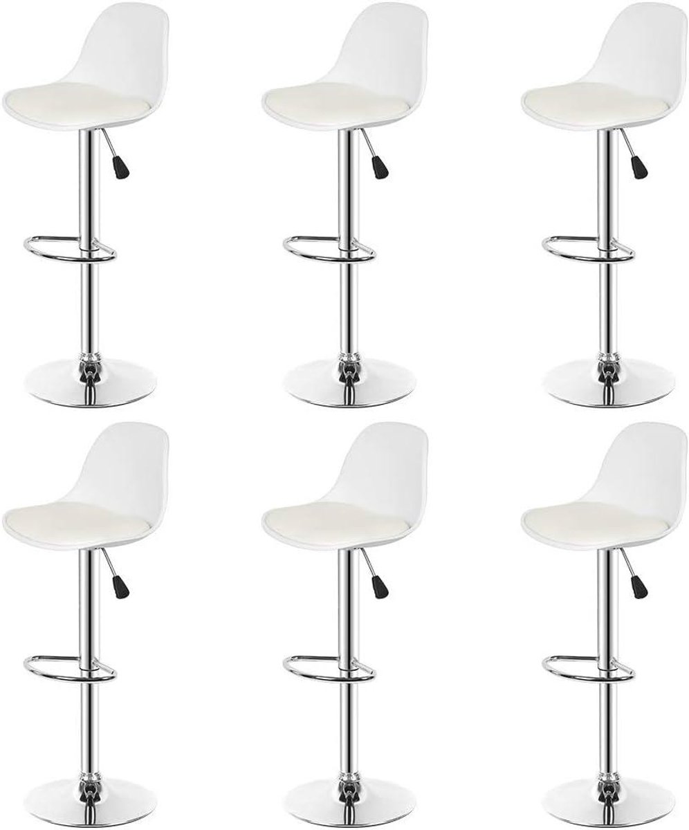 Barkrukken Set - Keukenstoelen - Comfortabel Zitten - In hoogte verstelbaar - 6 stuks - Wit