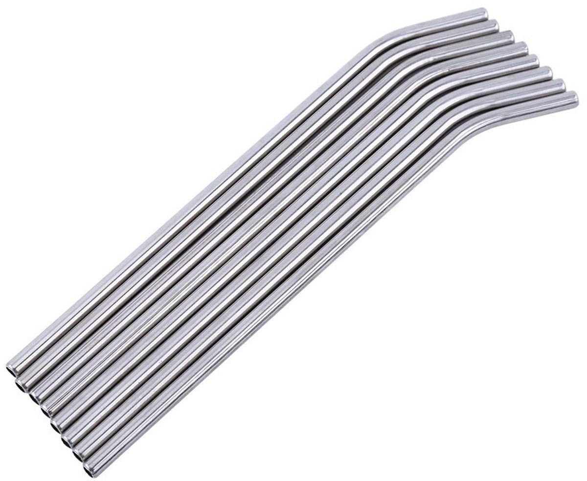 Dailygoods - Set van 8 Gebogen Roestvrijstalen Rietjes - Duurzaam en Herbruikbaar - Inclusief Borstels - 24,8 cm Lang - Geschikt voor Cocktails en Dra
