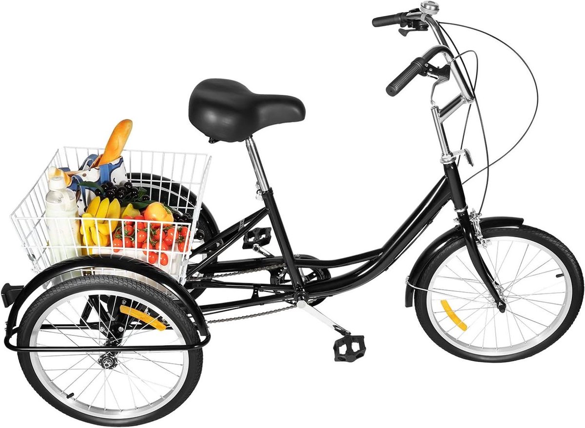 Driewieler voor volwassenen - Stadsfiets senioren - Vrije tijd fietsen - Grote achtermand - 20 inch wielmaat - Zwart