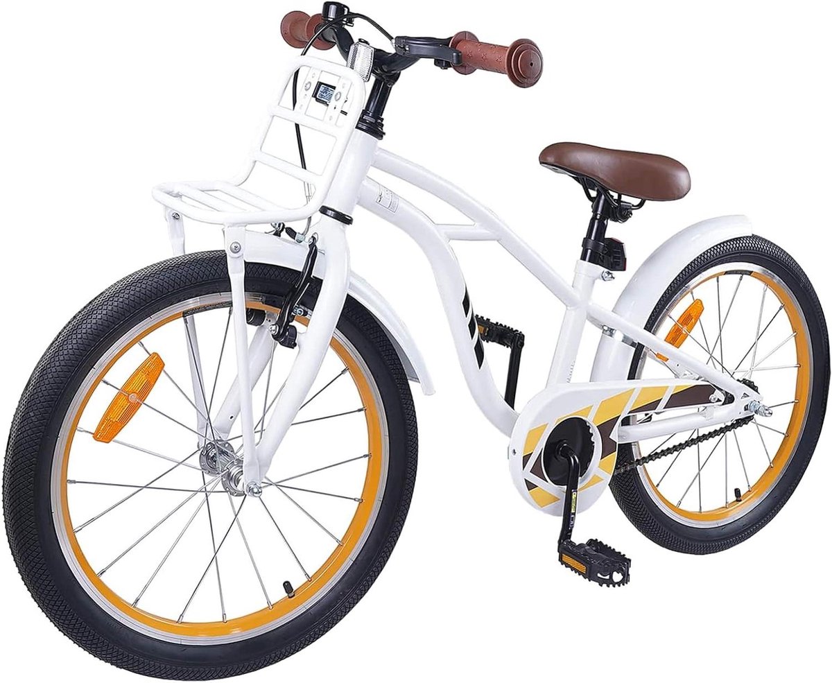 Kinderfiets - Jongensmeisjesfiets - Fietstraining en plezier - Robuust stalen frame - 20 inch - Wit