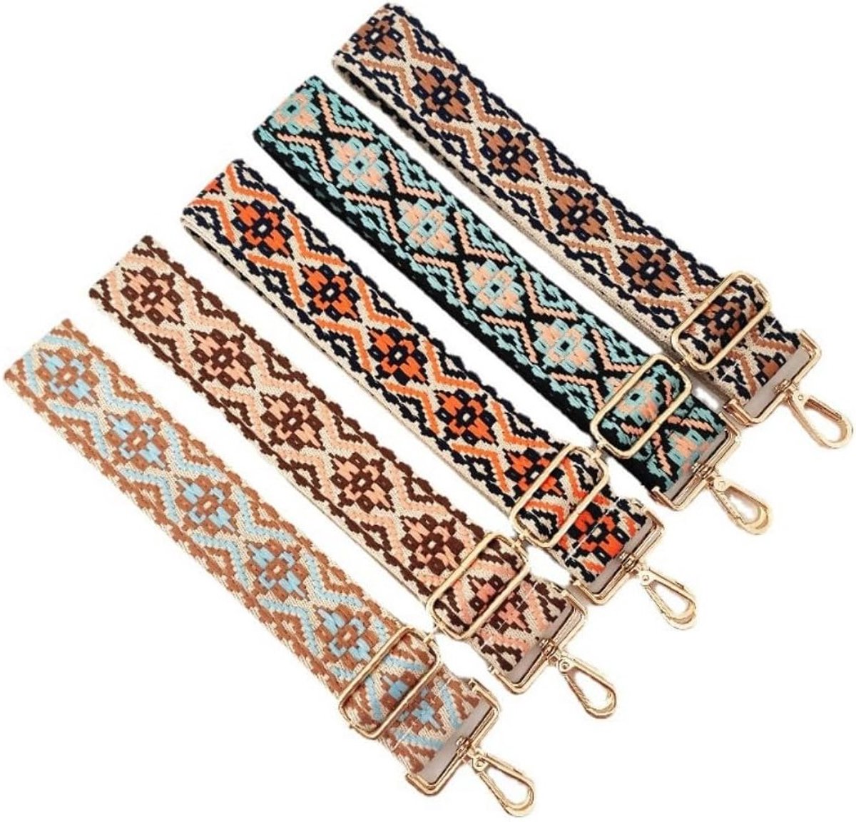 Verstelbare schouderriem van 5 cm breed, kleurrijk geweven tasriem voor dames en heren, DIY tasaccessoires met gouden gesp, lengte 75-130 cm