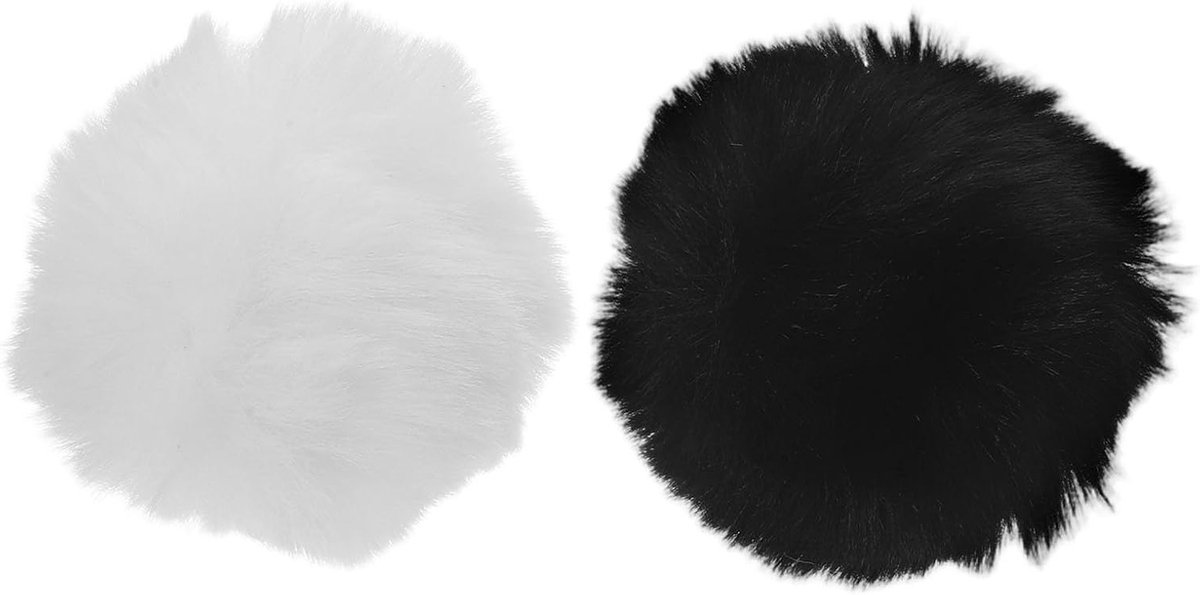 2 Stuks Pluche Konijnenstaart Fluffy Pompom Ballen voor Cosplay Kostuums en Pasen Feestdecoratie en Fotoprops (Zwart Wit)