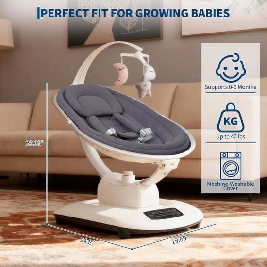 Joorly Electrische Wipstoel - Wipstoel Baby - Eetstoel baby - Kinderstoel - Slimme Afstandsbediening - 5D-schommeltechnologie - Adaptieve Verstelingsmodus - Voor Baby's van 0-6 maanden - Beige — afbeelding 2