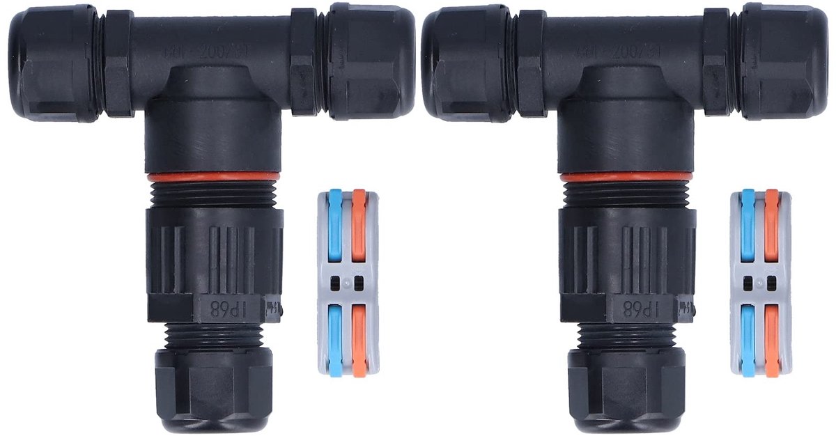 Dailygoods - 3-weg Aansluitdoos Waterdicht T-vormig 2 Stuks