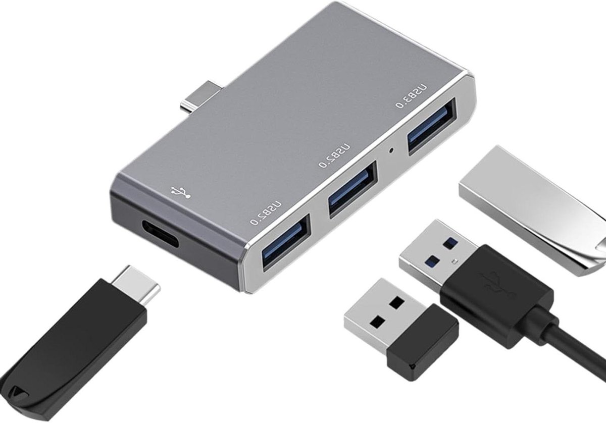 Laptop Docking Station - Type-C Hub - Werkplek Uitbreiden - Vier Poorten - 15 cm - Grijs