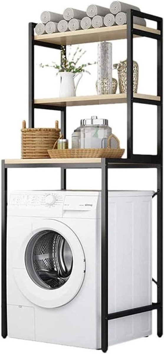 Wasmachine Opbergrek - Badkamer Plank - Ruimte Besparen - Sterk Draagvermogen - 3 Tier - Zwart