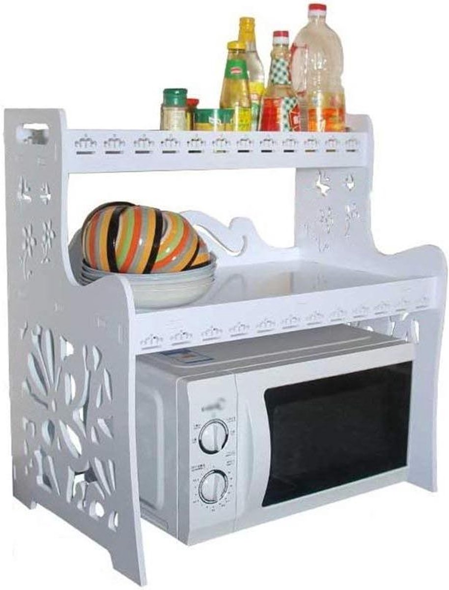 Keukenrek Hout - Opbergplank Magnetron - Keuken Organiseren - Eenvoudige Installatie - L62xB40xH65cm - Wit