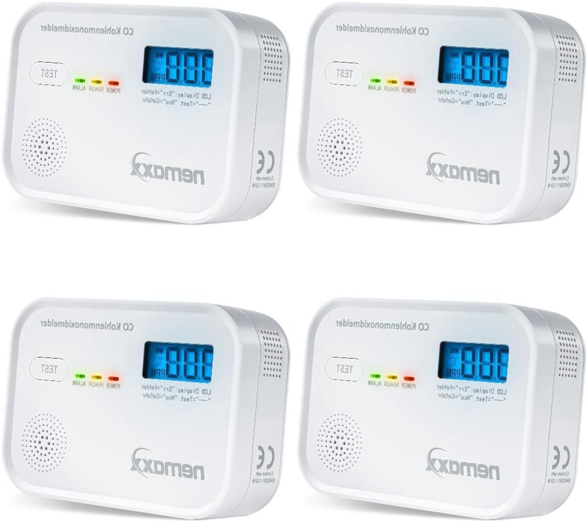 Koolmonoxidemelder - CO-melder - Veiligheid thuis - 10 jaar levensduur - 4 stuks - Wit
