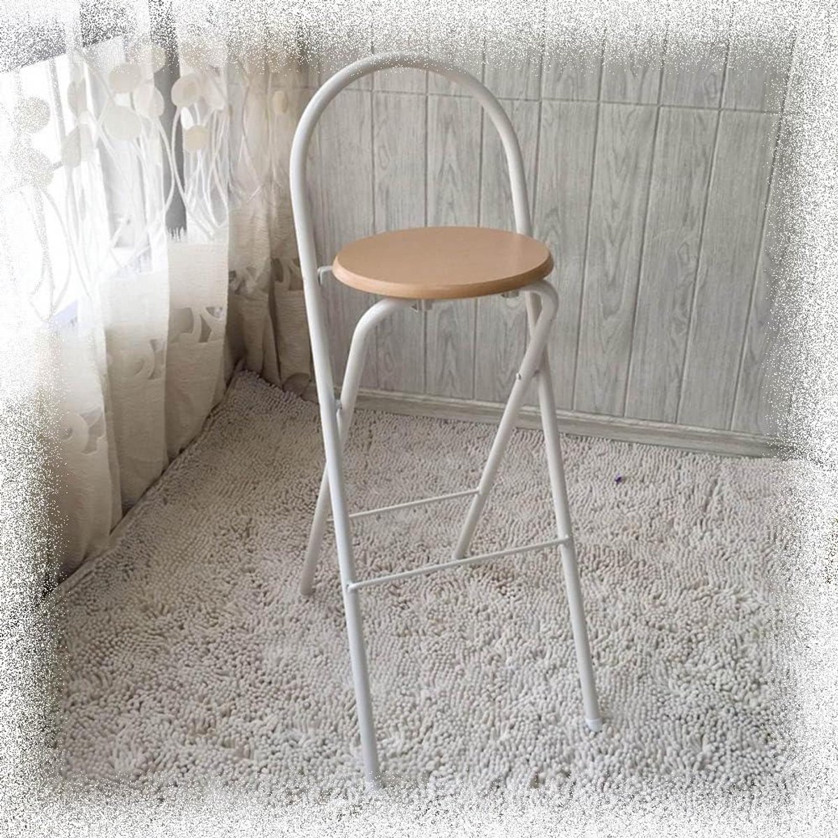 Opvouwbare Barkruk - Kruk met Rugleuning - Keuken Decoreren - Ruimtebesparend Ontwerp - 75 cm - Wit Houtkleur
