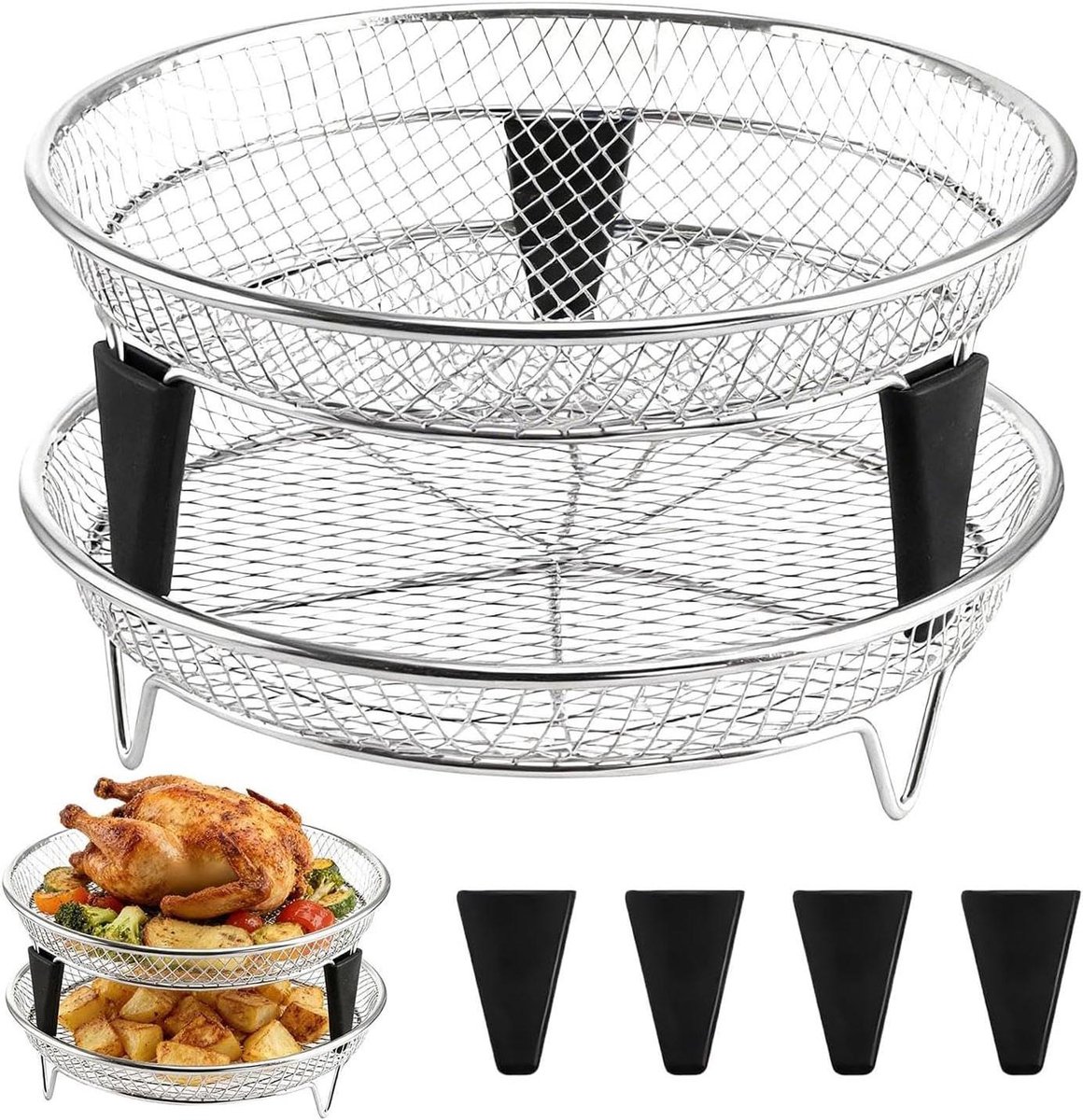 Airfryer Accessoires - RVS Plank - Gelijkmatig Koken - Stapelbaar Ontwerp - 18x18 cm - Zilver