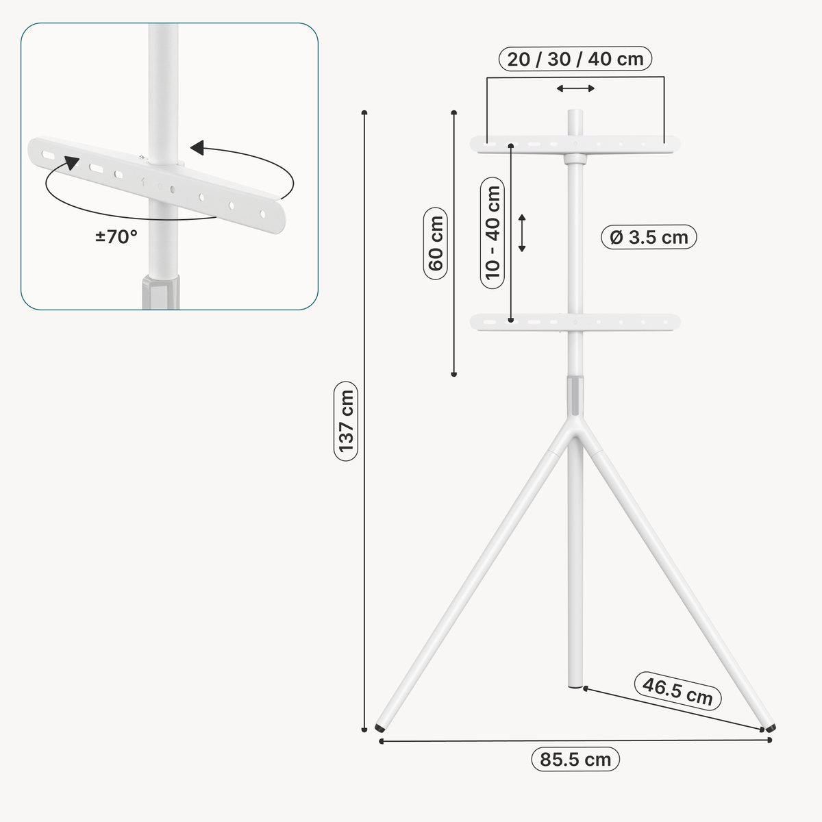 TV standaard Valle Tv statief 137x86x47 cm tot 65 inch wit pro.tec