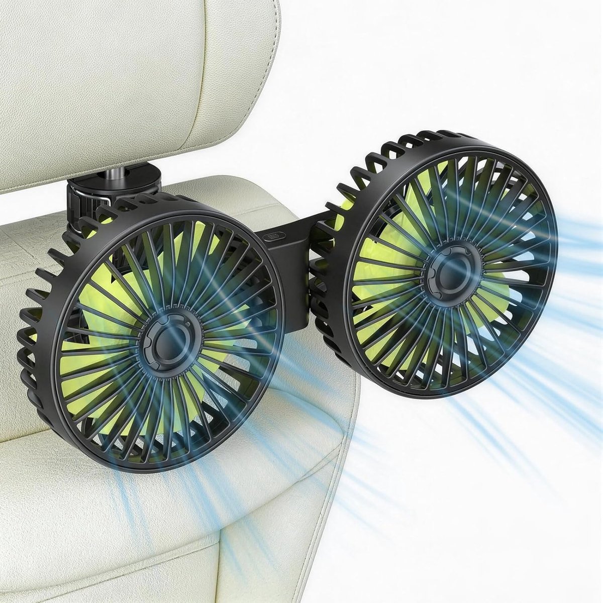 - USB-ventilator voor de achterbank; dubbele ventilator voor de airconditioning in de auto; 360° draaibare hoofdsteunventilator; krachtige draagbare ventilator met drie snelheidsstanden.