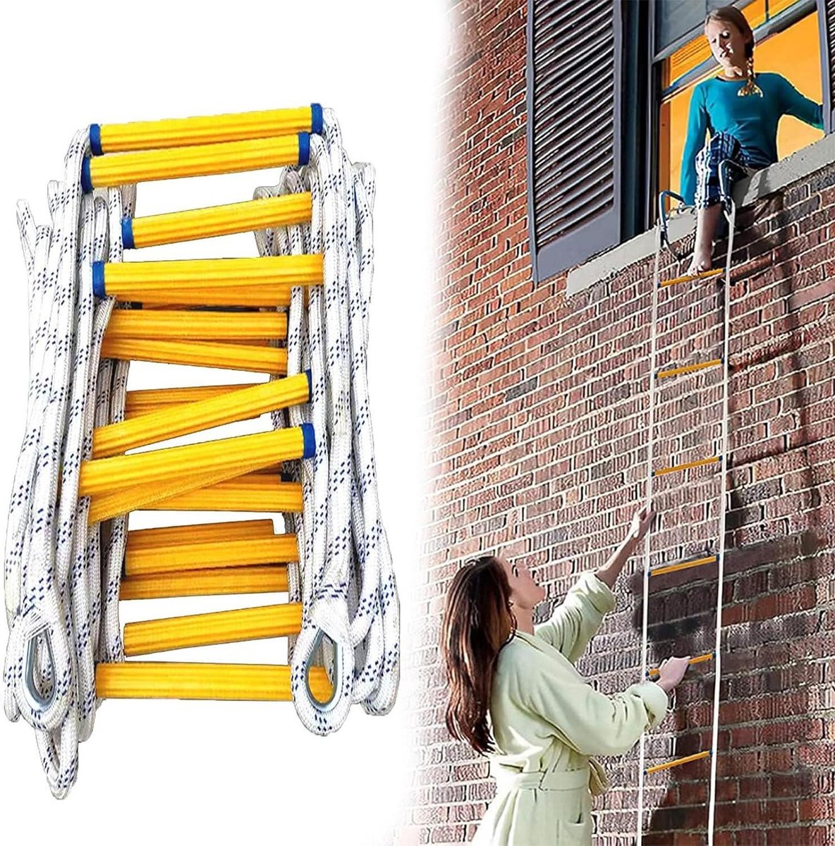 Touwladder Ramen Balkons - Vluchtladder Noodladder - Snel Gebruik Brand - Herbruikbaar Nylon - 10 Meter - Zwart