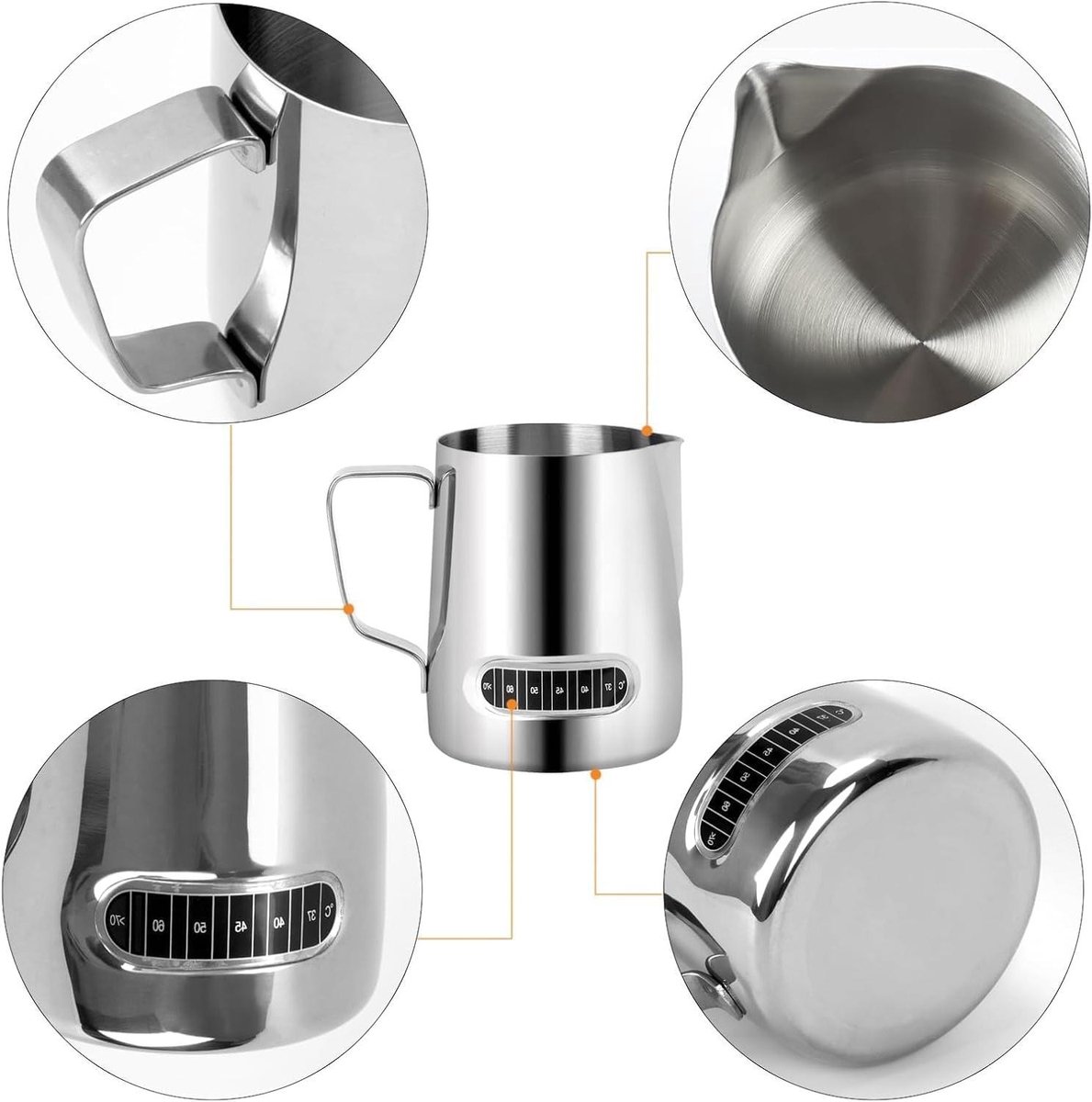Melkkan RVS - Opschuimkannetje - Koffie bereiden - Met thermometer - 350ml - Zilver
