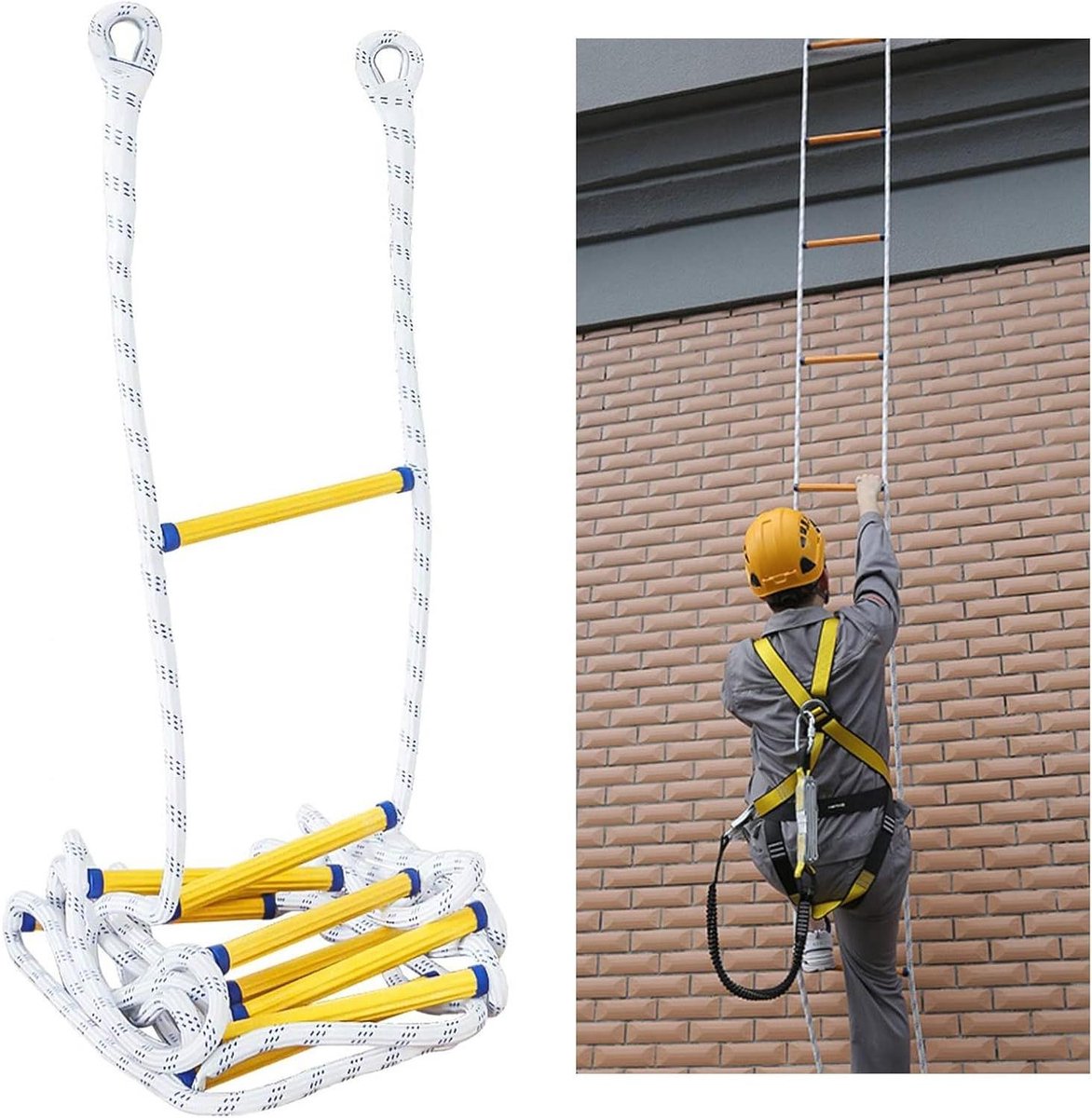 Touwladder Brandtrap - Noodladder Vluchtladder - Veilig Ontsnappen - Sterk Draagvermogen - 12 Meter - Zwart