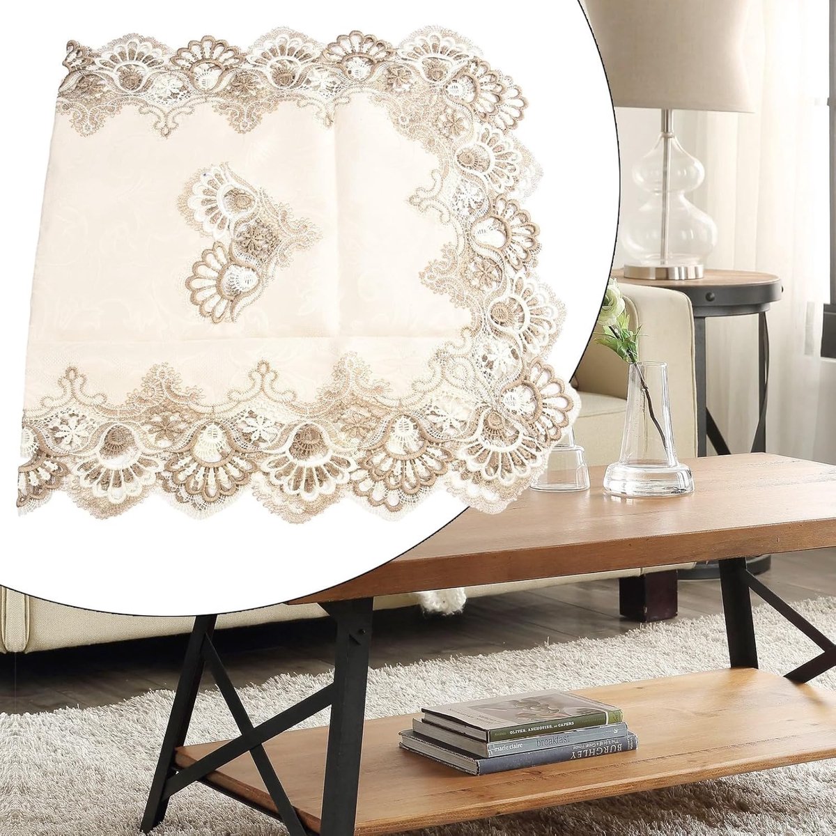Tafelkleed - Kanten Kleed - Decoratieve Tafel - Hol Gesneden - 50 x 100 cm - Grijs