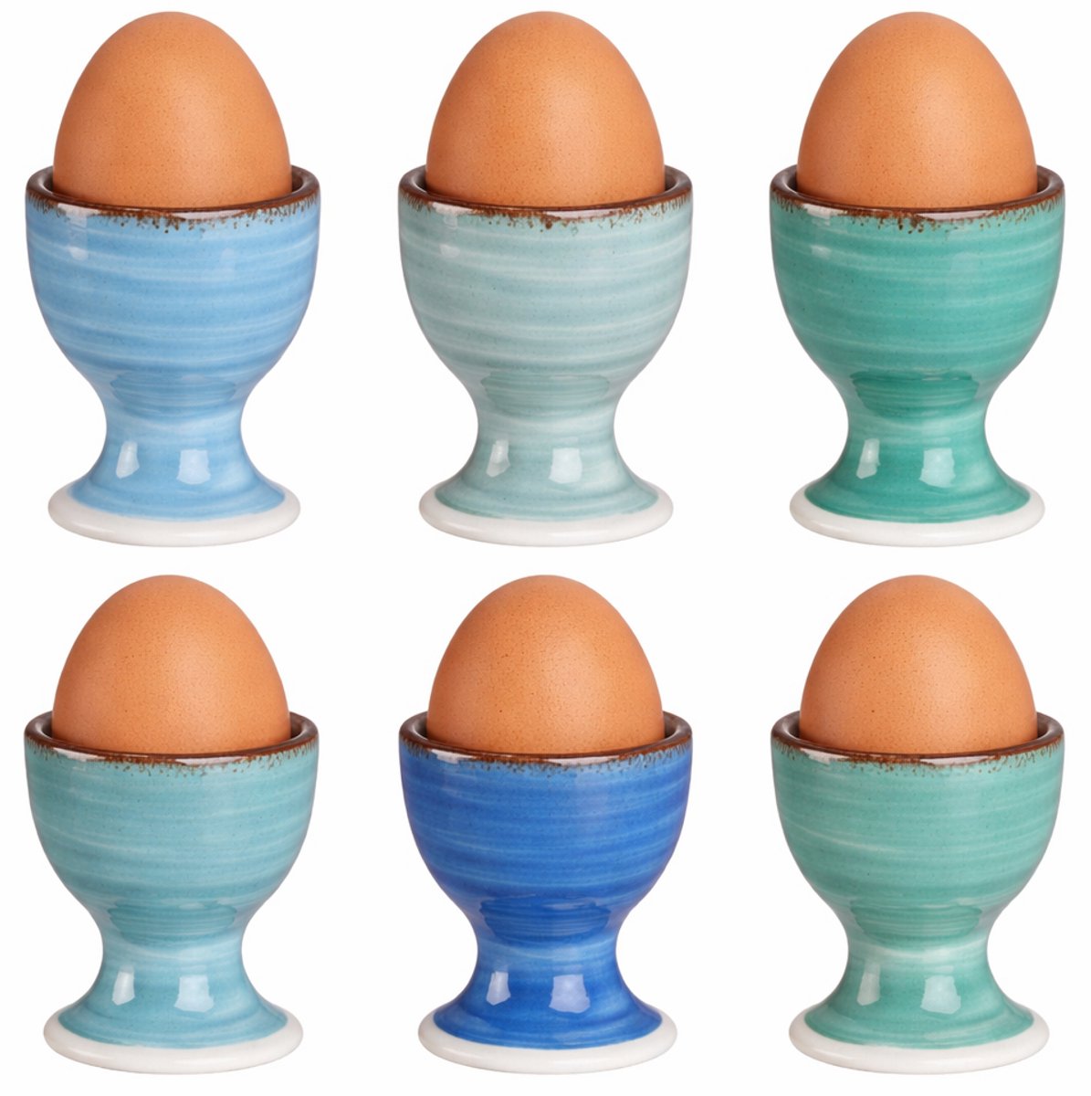 Cookinglife Eierdopjes Delice Blauw – Set van 6 – Perfect voor Gekookte Eieren bij het Ontbijt – Aardewerk met Unieke Blauwe Glazuurlaag – Compact en Stevig – Vaatwasserbestendig – Sfeervol en Functioneel