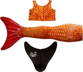 Mermaid Sisters Zeemeermin Staart Set voor Meisjes - Oranje - Maat 134-146 - Monovin & Bikini Zeemeermin Zwemkleding