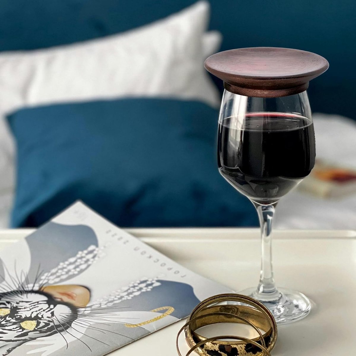 Houten Wijnglas Topper - Charcuterie Dienblad - Insecten Buiten Houden - Met Wijnglas Houder - 8 Stuks - Beige — cadeau in Kookcadeaus - foto 6