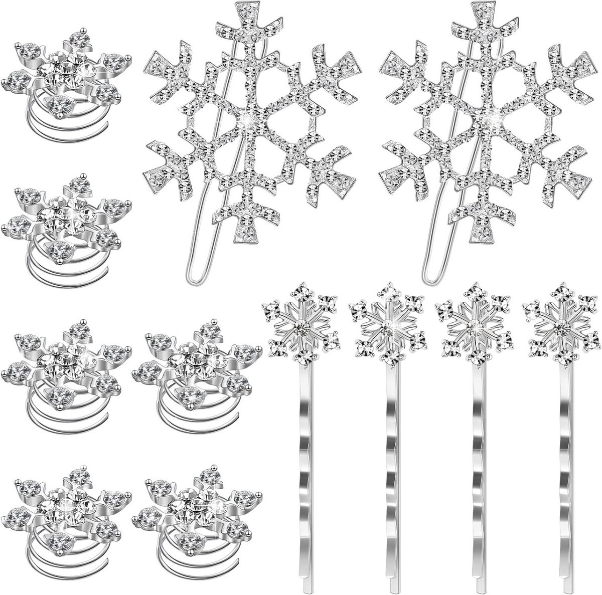12 Stuks Sneeuwvlok Haarspelden, Glanzende Haaraccessoires met Strass voor Vrouwen en Meisjes, Perfect voor Feestdagen en Winterse Evenementen