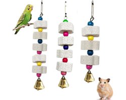 3 stuks grote papegaaienspeelgoed - kauwspeelgoed voor vogels - kalksteen - vogelsnavel-slijpsteen met bel - mineraalsteen baktandspeelgoed met bel