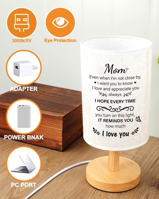 Moeder lamp - Cadeau voor mama - Woondecoratie verlichting - Warme spreuken - 10 x 23 cm - Beige — afbeelding 4