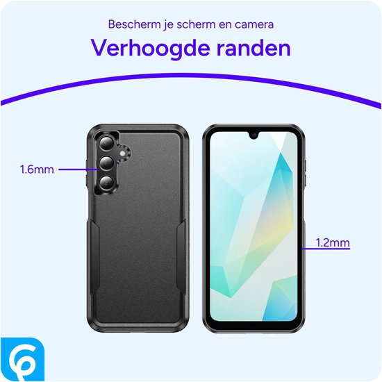 Coque noire pour Samsung A26-5G avec bords surélevés de 1,6 mm à l'arrière et de 1,2 mm à l'avant pour protéger l'écran et la caméra.