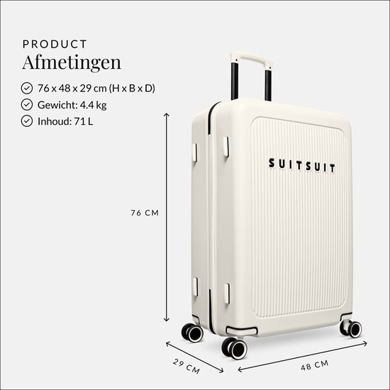 SUITSUIT Koffer 75x48x29 cm - Reiskoffer - Koffer groot - TSA Slot - 71L - Caretta - Tofu White