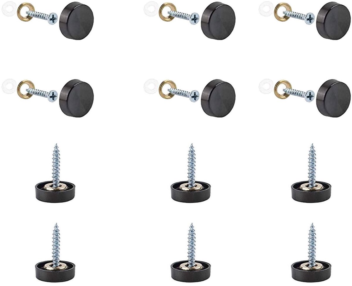 Store_8 - Spiegel Schroeven - Roestvrij Staal - Duurzaam en Elegant - Zwart - Decoratieve Caps - Perfect voor Spiegels - 16mm