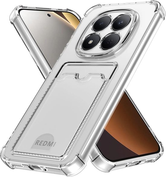 Coque transparente avec porte-cartes compatible avec Xiaomi Redmi Note 15 Pro 5G | Coque arrière fine en TPU | Résistante aux chocs | Ultra fine | Porte-cartes arrière | Antichoc | Transparente