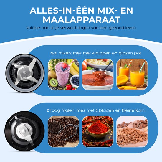 NovaWare Blender - 1.5L - 1000W Smoothie Maker - Incl. Koffiemolen / Bonenmaler Functie 250ML - Met Display - Glas - Zwart van NovaWare — afbeelding 5