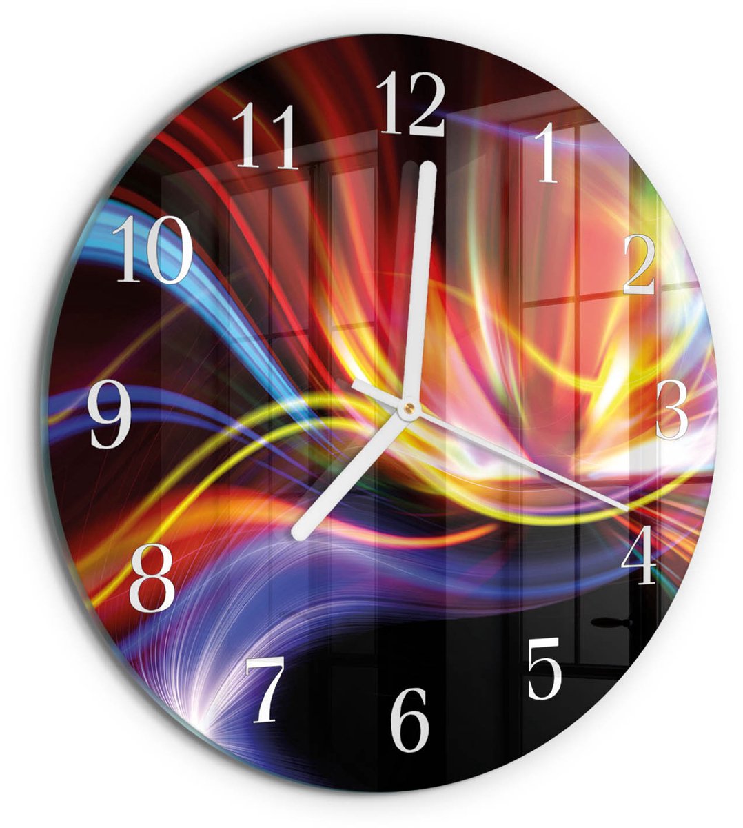 TULUP Wandklok - Abstracte kunst Wandklok Glas Decoratie - 30fi cm - Veelkleurig Gekleurde Glazen Klok - Witte Handen - Ronde Wandklok - Glazen Klok Met Print - Wandklok Glas Met Motief Veelkleurig - Abstracte kunst