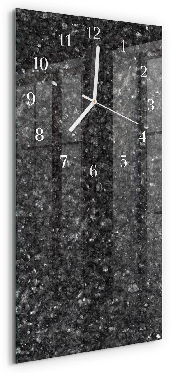 TULUP Wandklok - Grafiet Gekleurde Glazen Klok - 30x60 cm - Grijs Glazen Klok Met Print - Witte Handen - Rechthoekige Wandklok - Wandklok Glas Met Motief - Decoratieve Glazen Klok Grijs - Grafiet