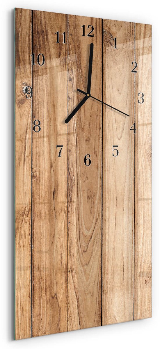 TULUP Wandklok - Hout Decoratieve Glazen Klok - 30x60 cm - Beige Glazen Wandklok Design - Zwarte Handen - Rechthoekige Wandklok - Wandklok Glas Decoratie - Gekleurde Glazen Klok Beige - Hout