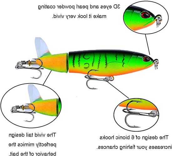 Set van 3 bionische visaas met draaiende staart, 11 cm, 15 g, ideaal voor zoetwatervissen, met haken en aantrekkelijke lures van Merkloos — afbeelding 3