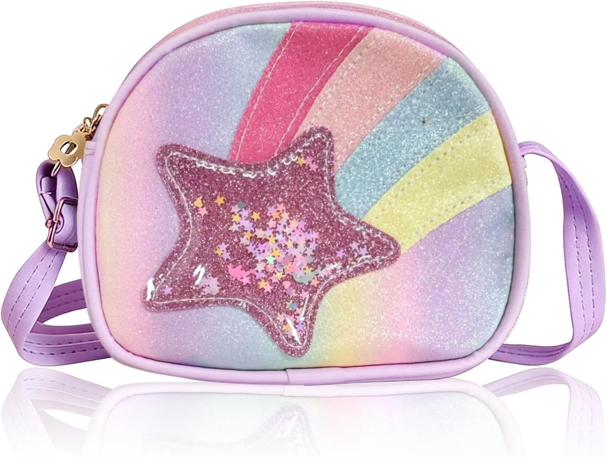JeiibrZui Kinder Mode - Kleine Handtasche Meisjes - 16x5x14cm - 1 Stuk Met Verstelbare Schouderriem - Roze Glitter Ster Crossbody Tas Voor Feestjes School En Dagelijks Gebruik