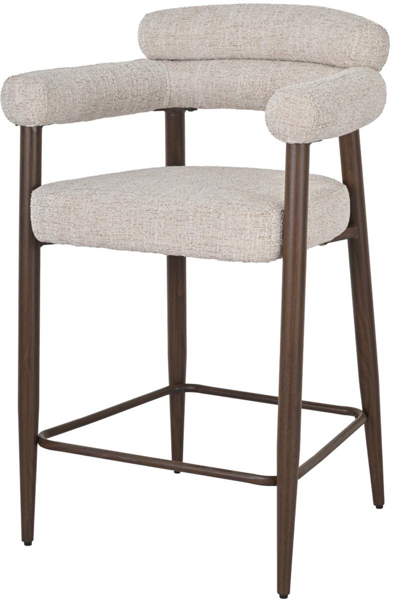 DÉJA Living Lidingö Barkruk Beige Stof - Walnoot Onderstel - Arm- en Rugleuning - Zithoogte 65cm - Set van 2