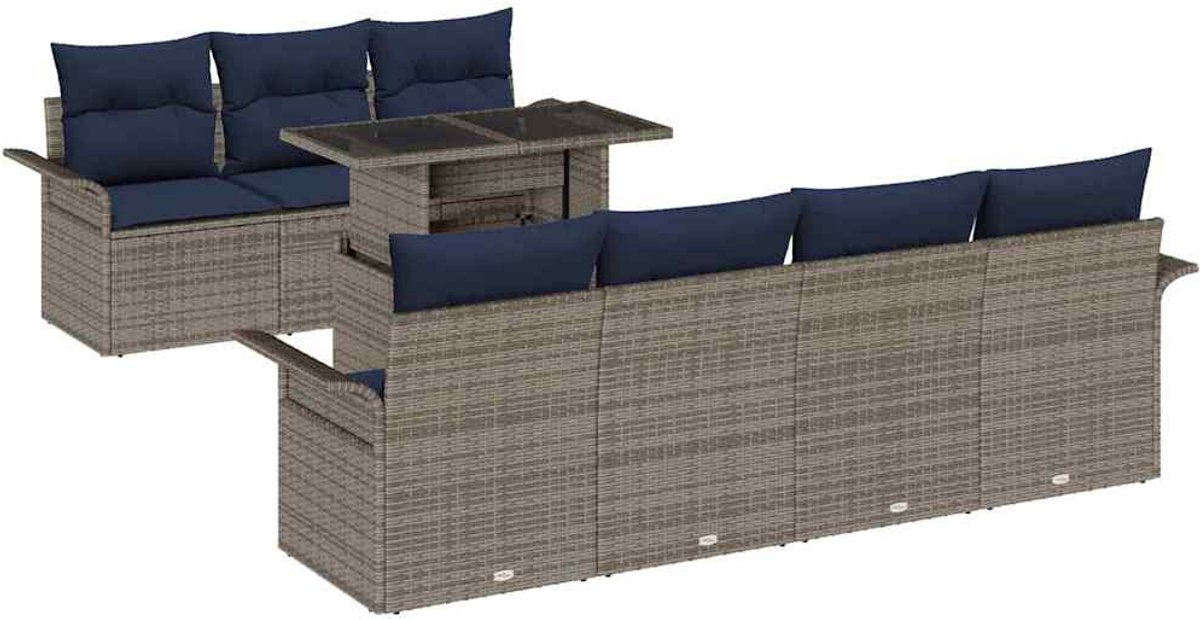 vidaXL - Tuinbank - Set - met - kussen - met - opslag - 8 - pcs - Grijs - Poly - Riet
