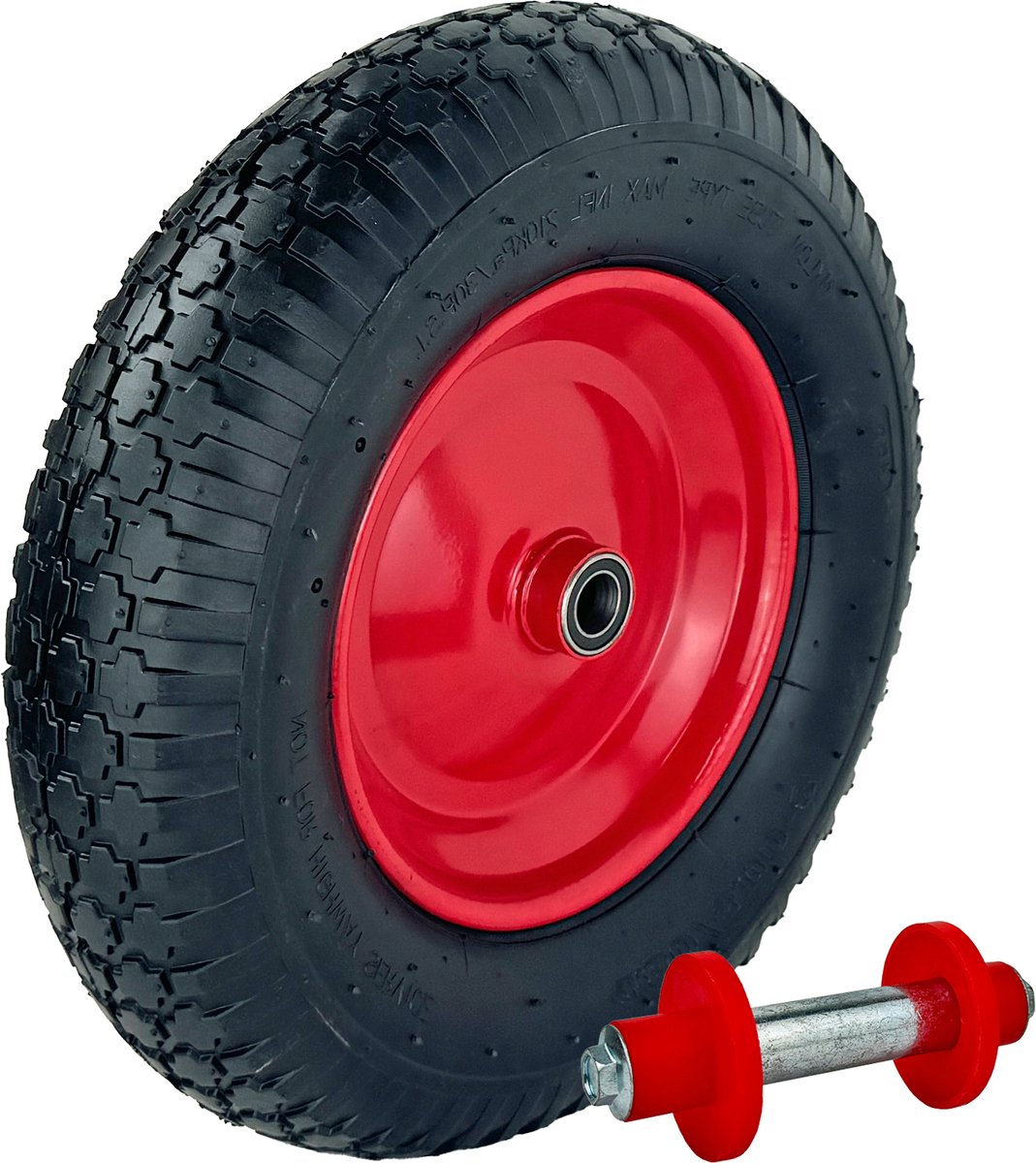 Kruiwagenwiel 390x95 mm 4.80 4.00-8 luchtbanden incl. as Reservewiel 4PR metalen velg 200 kg