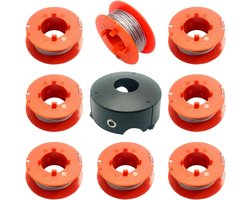 Maaidraad – 9 Stuks – trimmerdraad – 1,6 mm x 8 m – Reserve draden – draadspoelen – Geschikt VoorBosch Art 23 26 30 Combitrim Easytrim Grastrimmer – Geschikt Voor F016L71088 afdekkap – 8 spoelen + 1 afdekkap – Extra sterk van