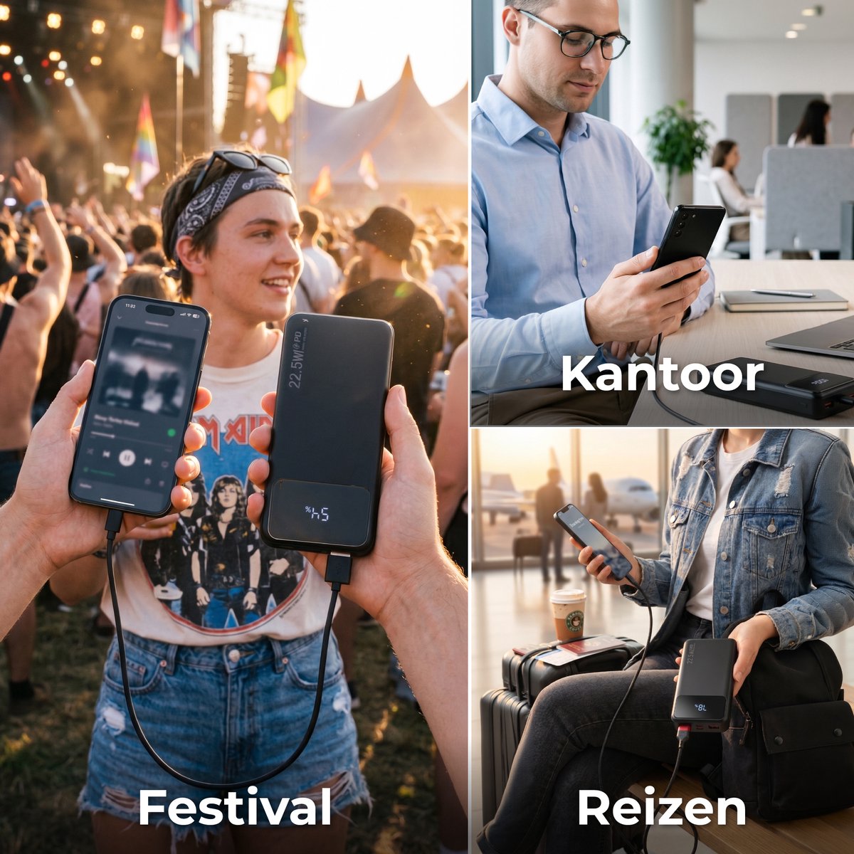 Powerbank 20000 mAh - 22.5W Snellader - Usb, Usb-C & Micro Usb - Universeel - Incl. 22.5W Snellaadkabel - Gadgets - Reis Powerbanks van Nuvance — cadeau in Telefoon & Tablet - foto 7