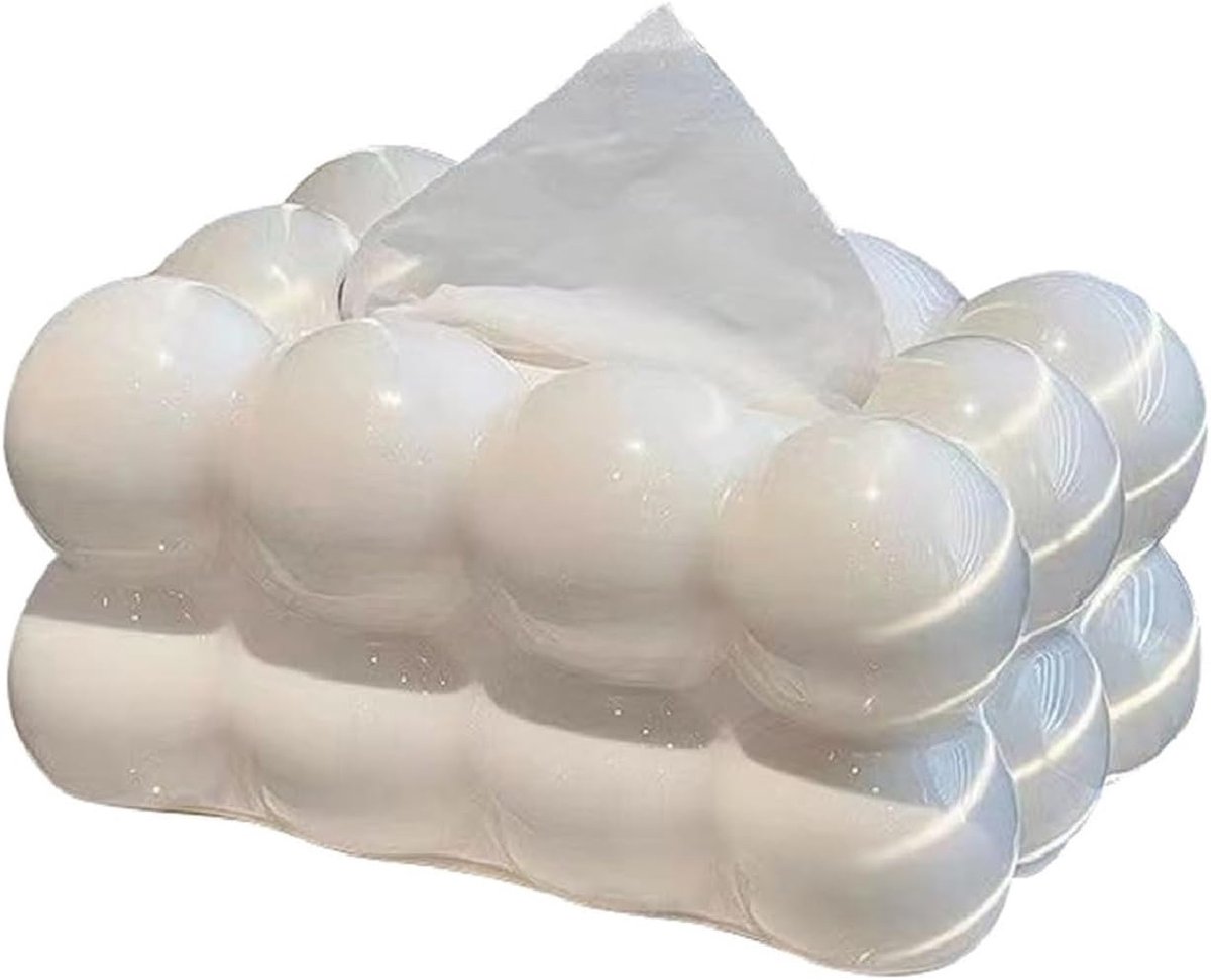JeiibrZui Witte Suikerspin Tissue Box - Modern Design Voor Woonkamer En Horeca - 19,5x13x9cm - 1 Stuks - Creatieve Kosmetische Doos